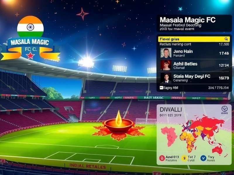Masala Magic FC gameplay screenshot showing Indian stadium environment